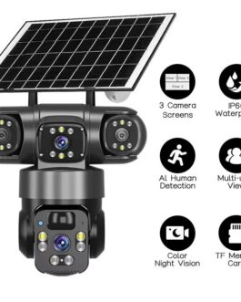 V380 – 360-Degree Panoramic 3-View 3-Lens Wireless WiFi Solar-Powered Camera Surveillance System