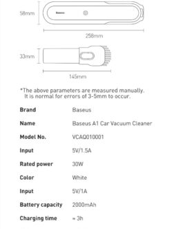 Baseus A1 Car Vacuum Cleaner 4000Pa Wireless Vacuum For Car Home Cleaning – White