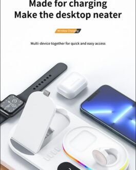 3in1 30W Wireless Charger with Clock, Fast Charging RGB Atmosphere Light – White