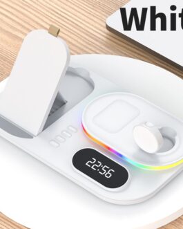 3in1 30W Wireless Charger with Clock, Fast Charging RGB Atmosphere Light – White