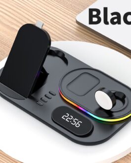 3in1 30W Wireless Charger with Clock, Fast Charging RGB Atmosphere Light – Black
