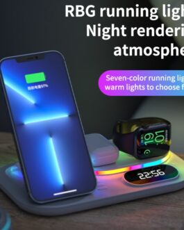 3in1 30W Wireless Charger with Clock, Fast Charging RGB Atmosphere Light – Black