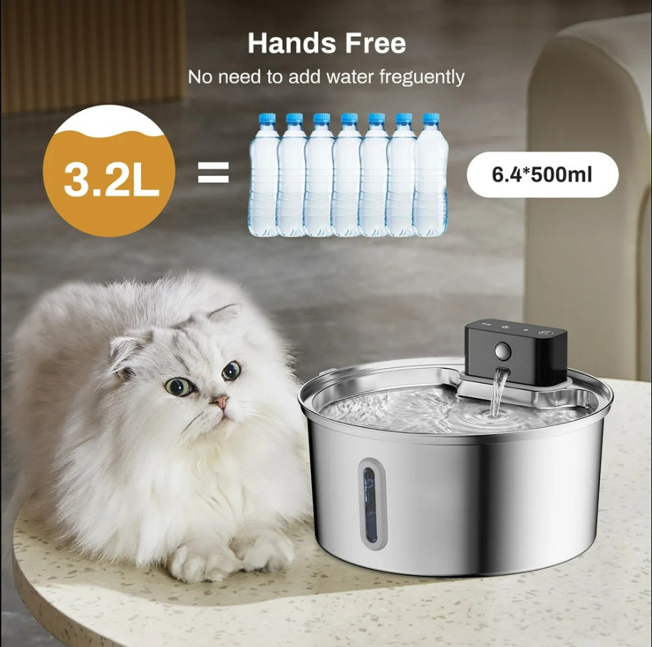 3.2L Stainless Cat Water Fountain With Water Level Window - Image 5