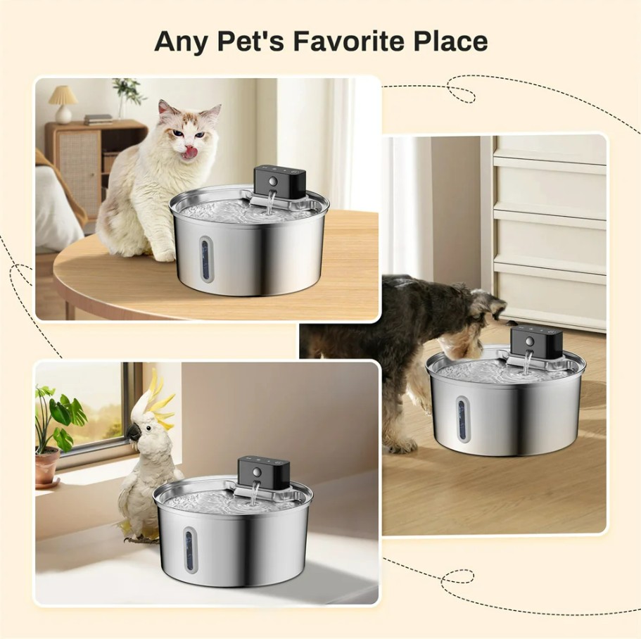 3.2L Stainless Cat Water Fountain With Water Level Window - Image 7